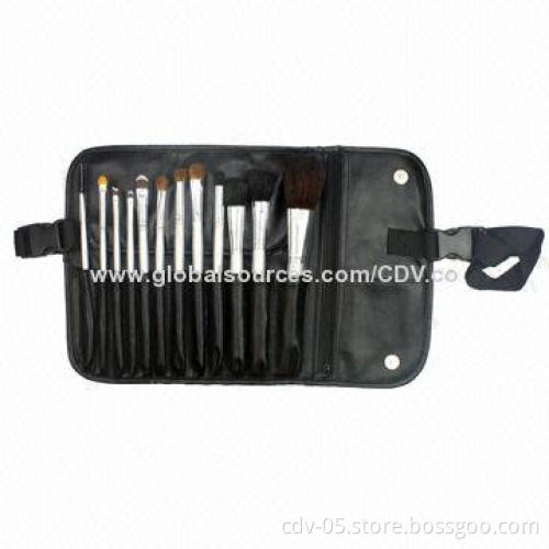 12-piece Professional makeup brush set, made of wooden handle and aluminum ferrule with goat hair